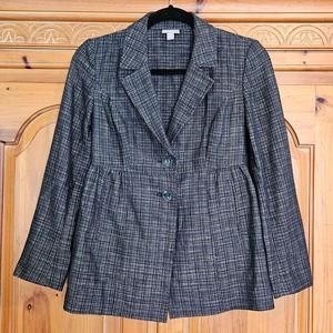 J Jill Black/White Plaid Peplum Jacket With‎ Floral Buttons Size 0 Petite